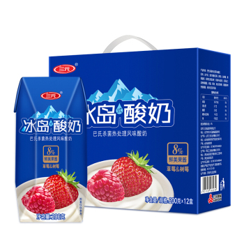 三元 冰岛式酸奶 草莓&树莓 200g*12盒